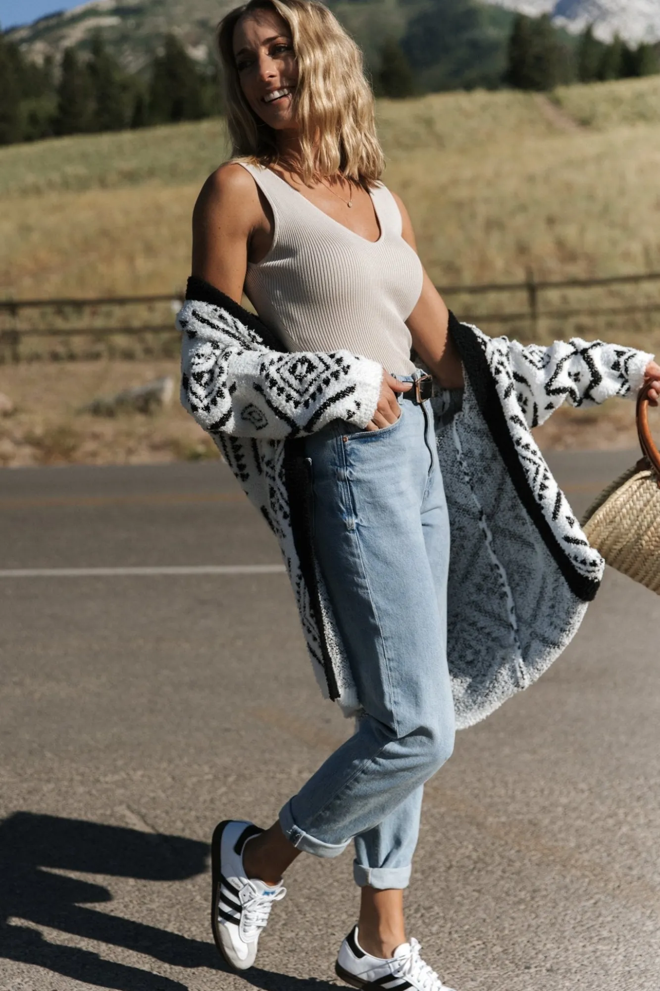 Baltic Born Jay Oversized Cardigan | White + Black