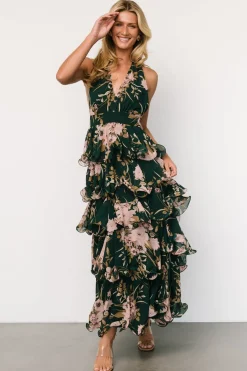 Baltic Born Jesslyn Open Back Tiered Maxi Dress | Green + Pink