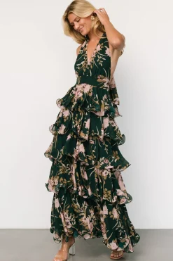 Baltic Born Jesslyn Open Back Tiered Maxi Dress | Green + Pink
