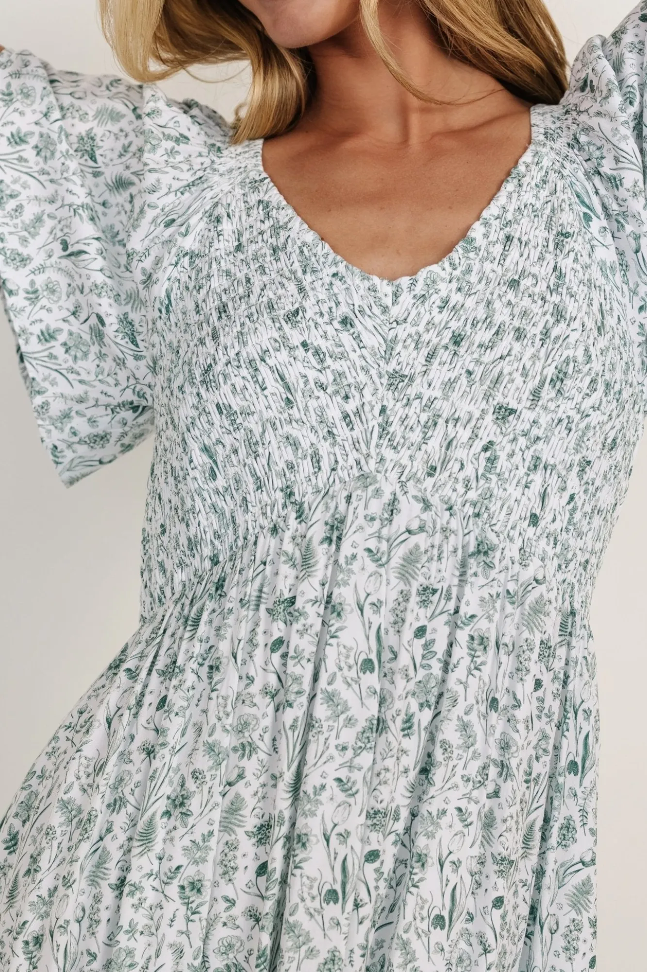 Baltic Born Joanie Smocked Dress | White + Sage
