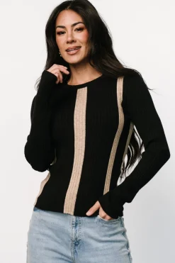 Baltic Born Jolene Ribbed Sweater Top | Black + Tan Stripe