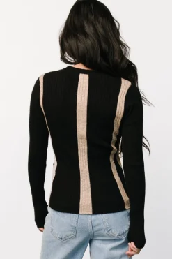 Baltic Born Jolene Ribbed Sweater Top | Black + Tan Stripe
