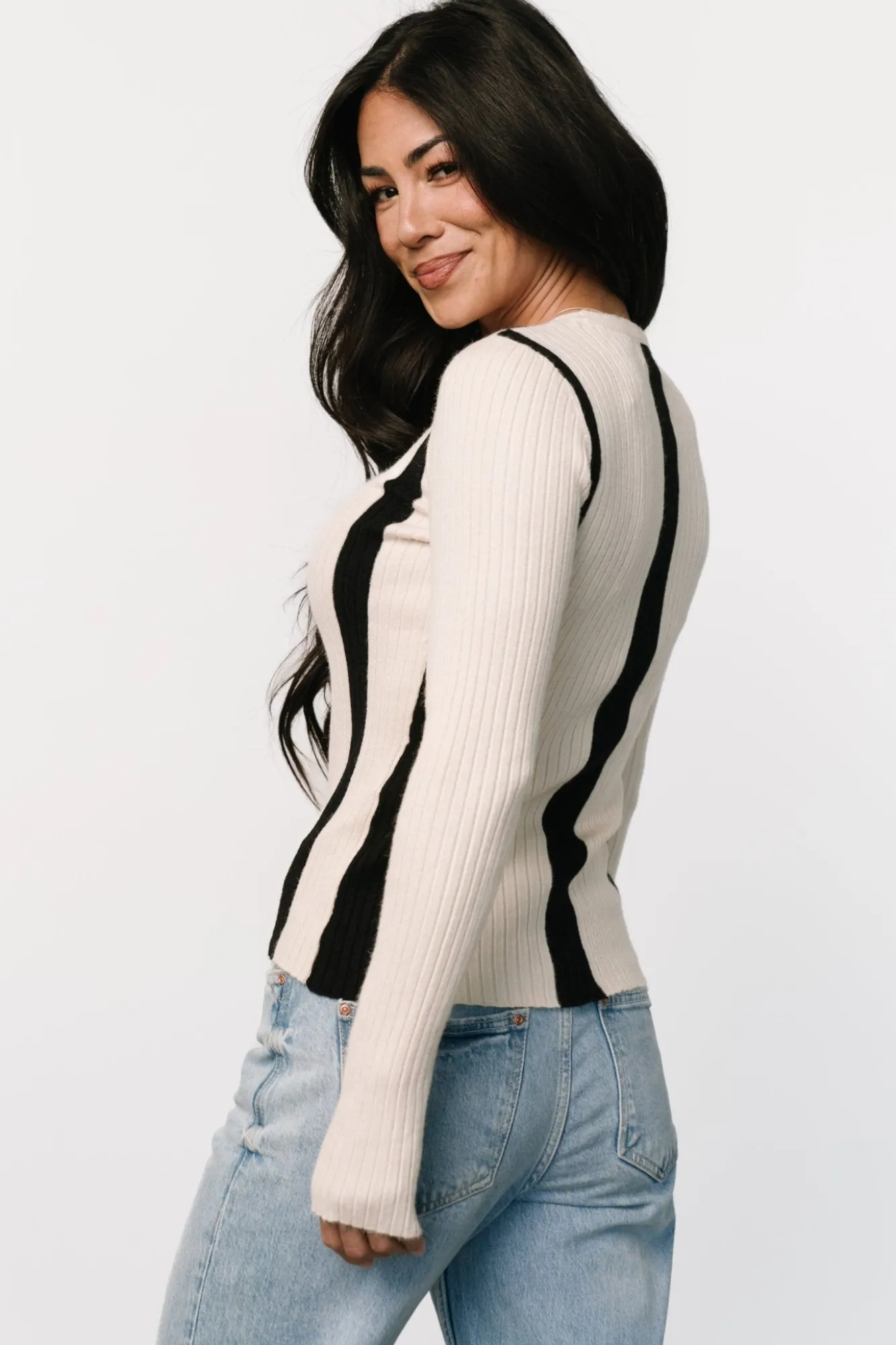 Baltic Born Jolene Ribbed Sweater Top | Natural + Black Stripe