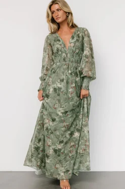 Baltic Born Jolie Embroidered Tulle Dress | Sage + Gold Floral