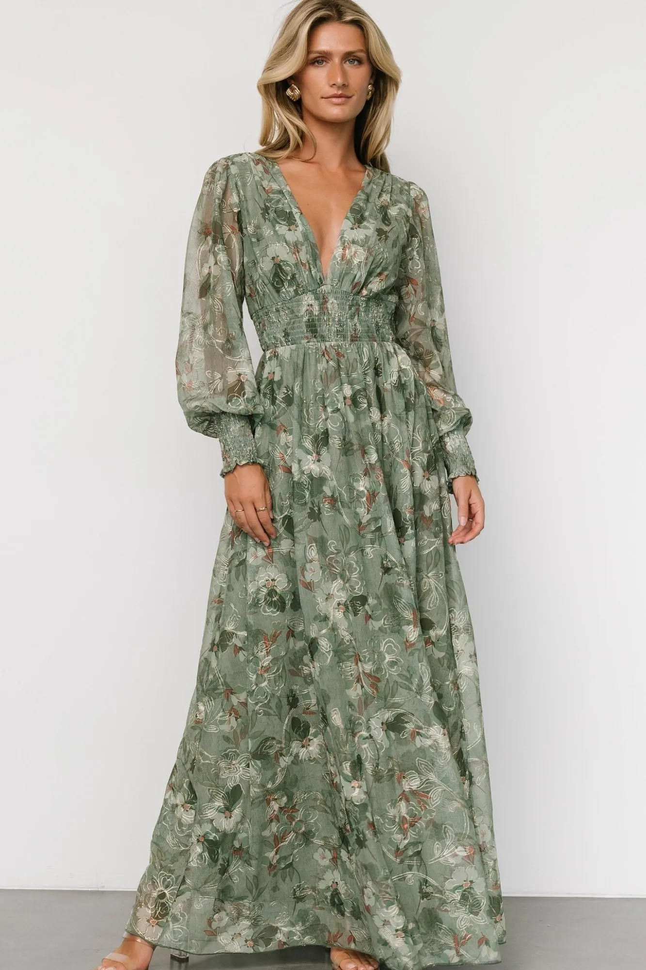 Baltic Born Jolie Embroidered Tulle Dress | Sage + Gold Floral