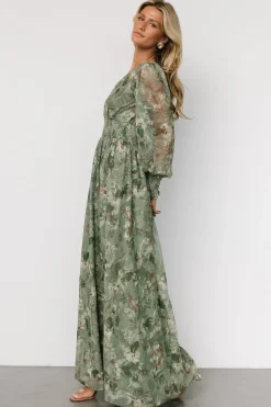 Baltic Born Jolie Embroidered Tulle Dress | Sage + Gold Floral