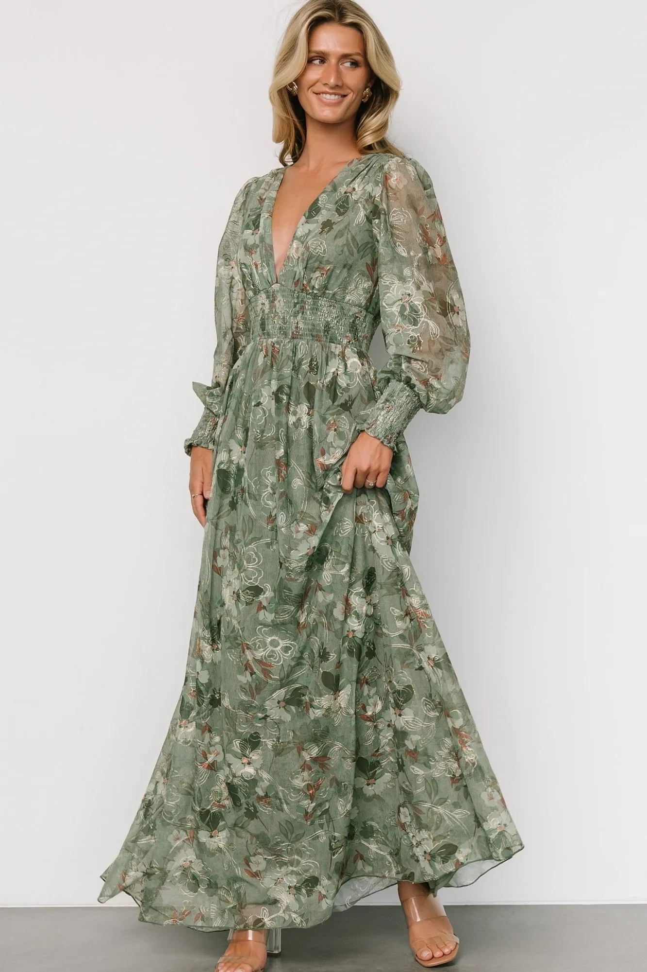 Baltic Born Jolie Embroidered Tulle Dress | Sage + Gold Floral