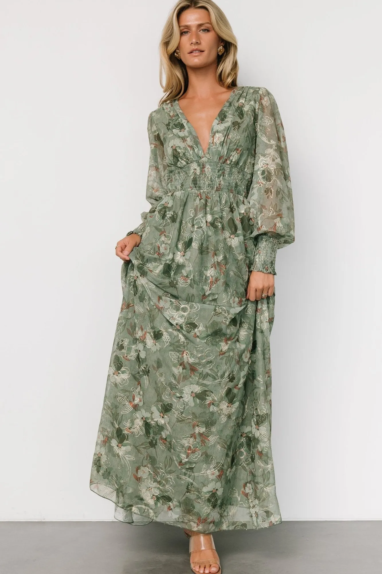 Baltic Born Jolie Embroidered Tulle Dress | Sage + Gold Floral