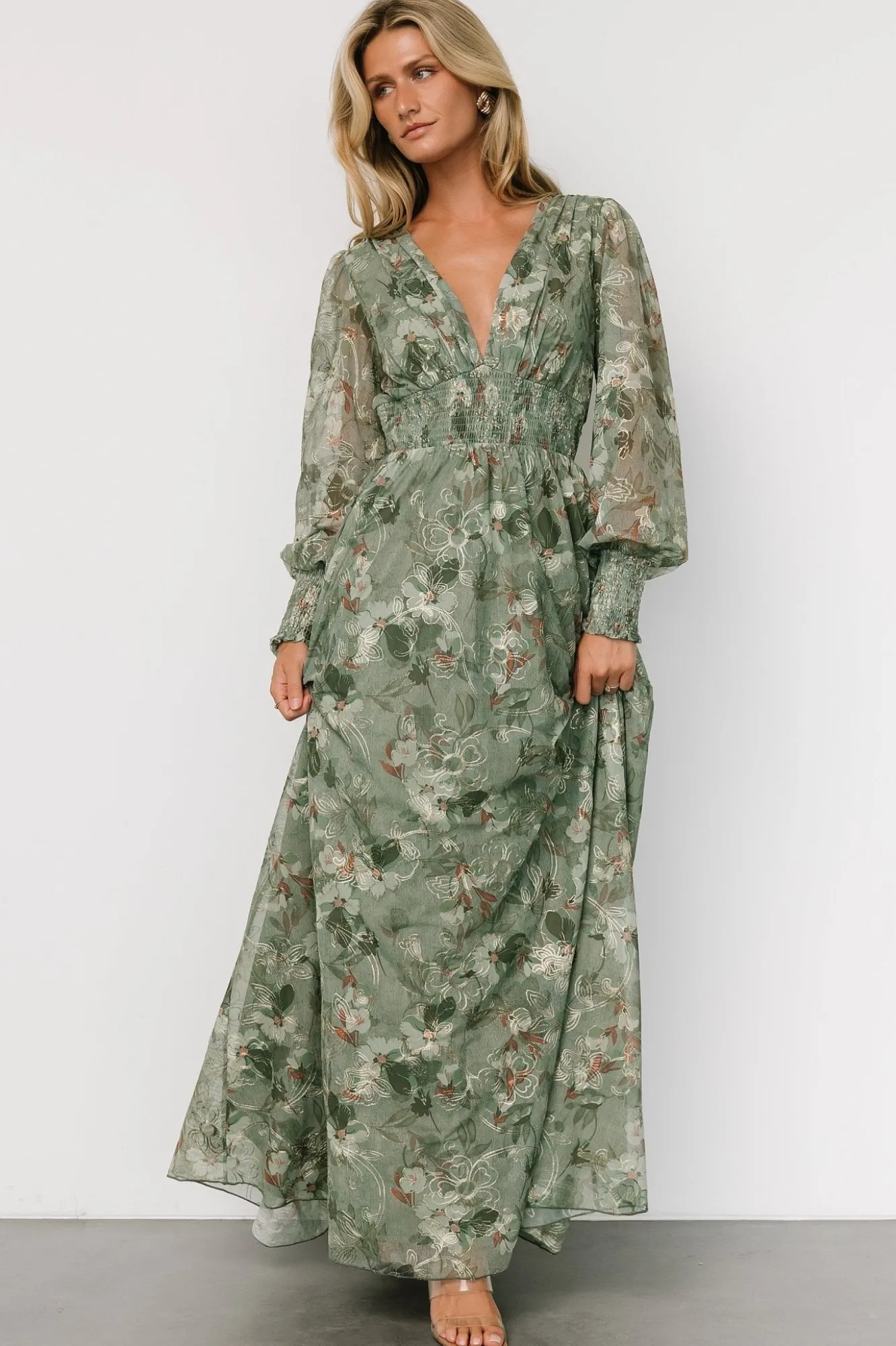 Baltic Born Jolie Embroidered Tulle Dress | Sage + Gold Floral