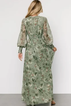 Baltic Born Jolie Embroidered Tulle Dress | Sage + Gold Floral