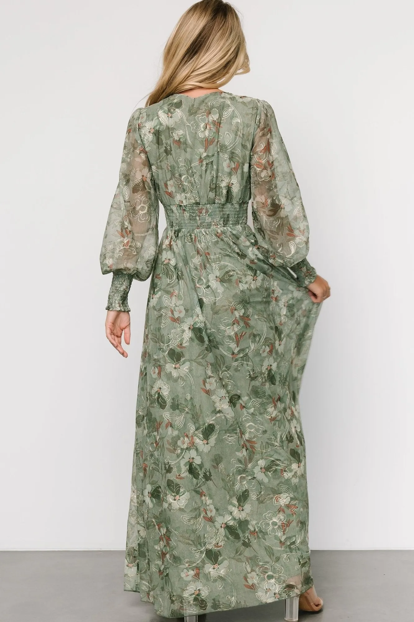 Baltic Born Jolie Embroidered Tulle Dress | Sage + Gold Floral