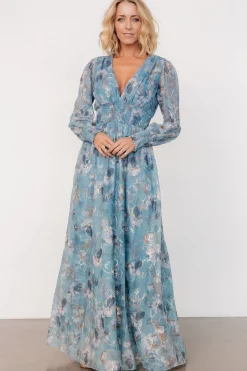 Baltic Born Jolie Embroidered Tulle Dress | Blue + Gold Floral