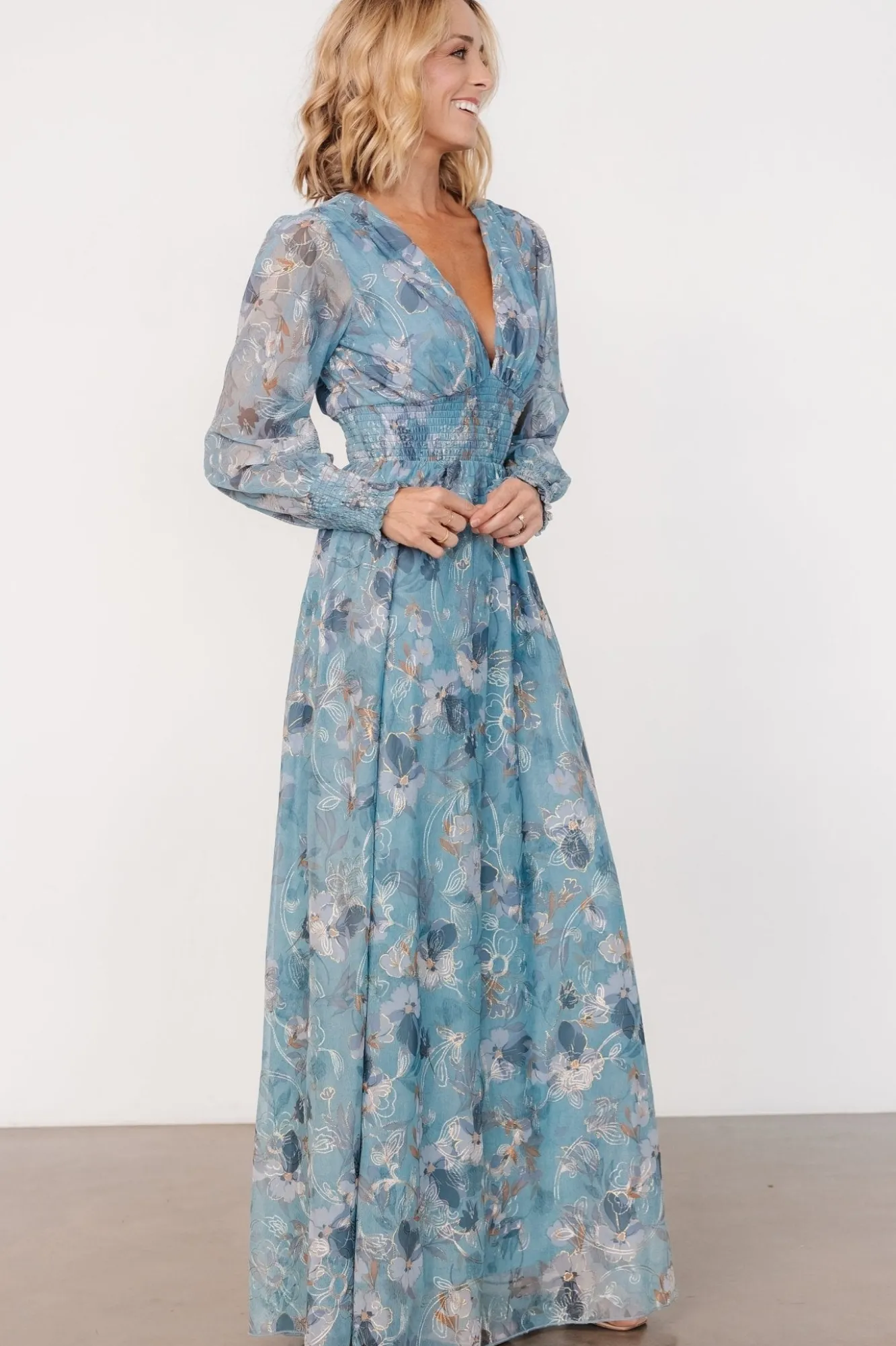 Baltic Born Jolie Embroidered Tulle Dress | Blue + Gold Floral