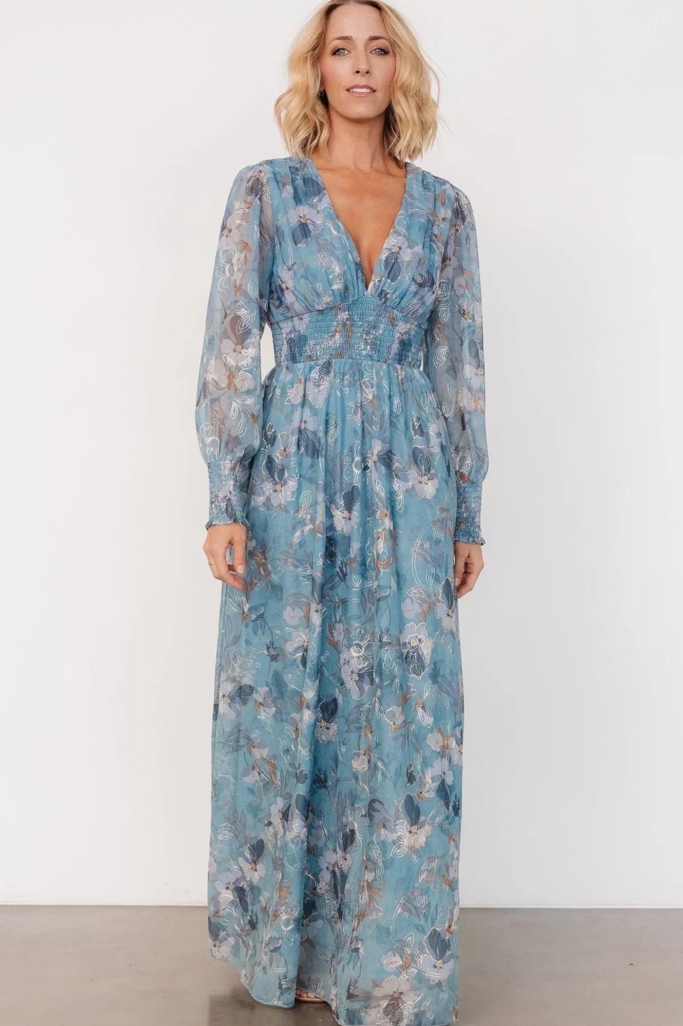 Baltic Born Jolie Embroidered Tulle Dress | Blue + Gold Floral
