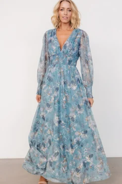 Baltic Born Jolie Embroidered Tulle Dress | Blue + Gold Floral