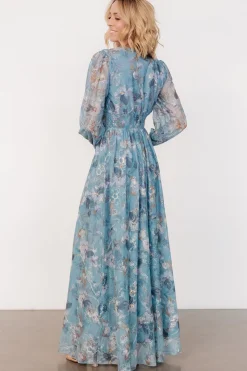 Baltic Born Jolie Embroidered Tulle Dress | Blue + Gold Floral