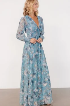 Baltic Born Jolie Embroidered Tulle Dress | Blue + Gold Floral