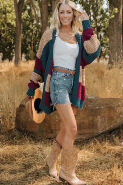 Baltic Born Jonah Chunky Knit Cardigan | Deep Topaz Multi