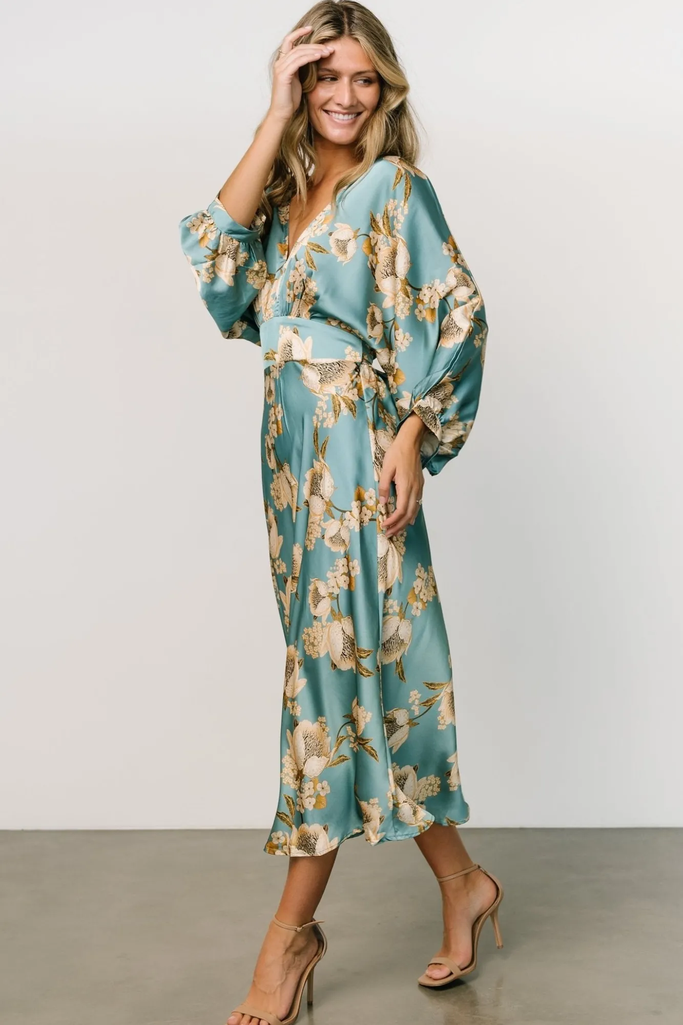 Baltic Born Joni Satin Midi Dress | Blue Multi