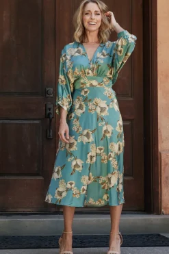 Baltic Born Joni Satin Midi Dress | Blue Multi