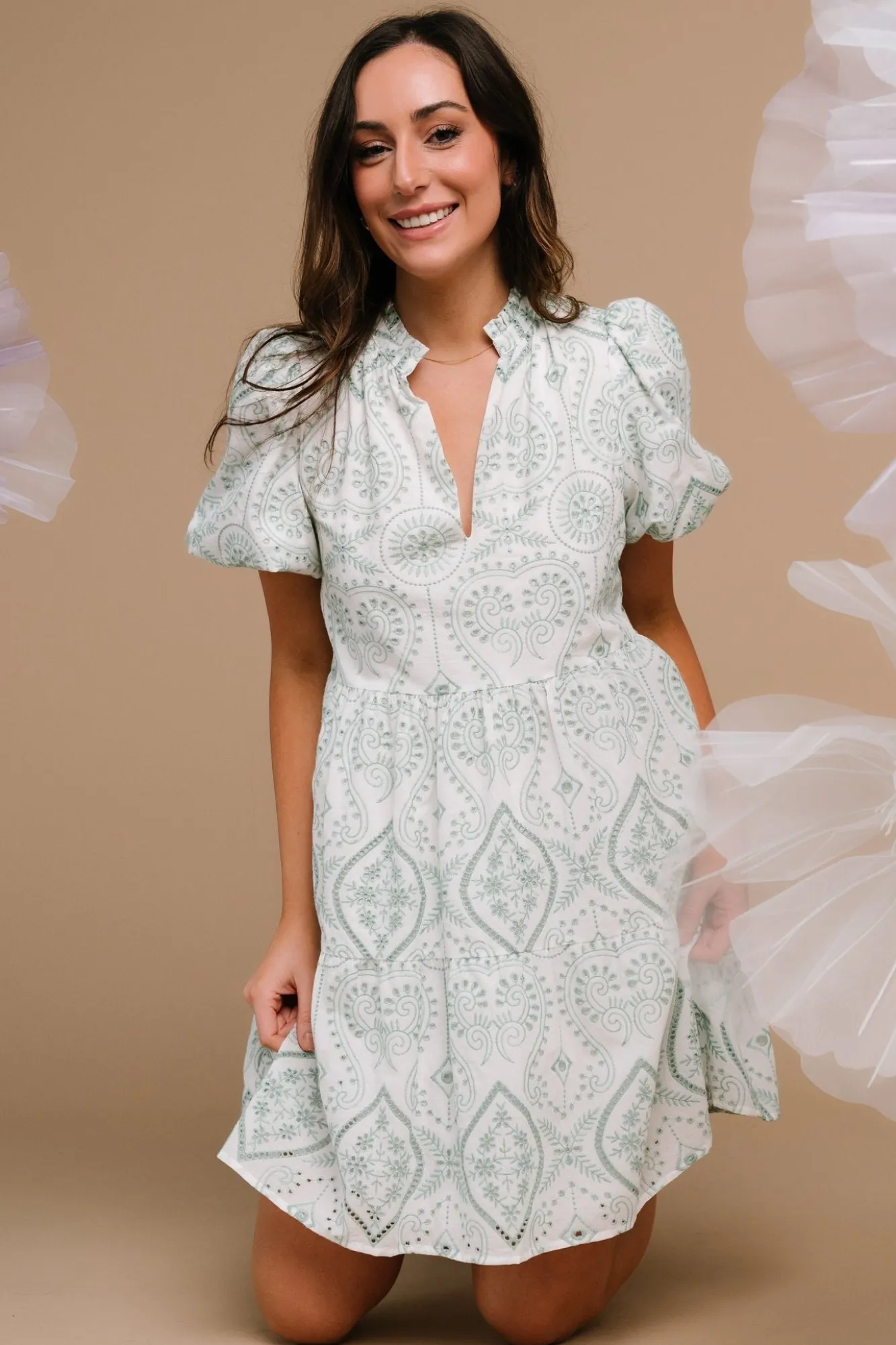 Baltic Born Josie Eyelet Babydoll Dress | White + Sage