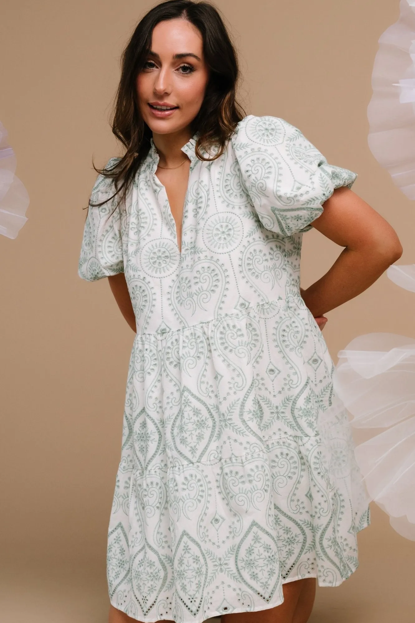 Baltic Born Josie Eyelet Babydoll Dress | White + Sage