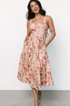 Baltic Born Jules Button Midi Dress | Cream + Pink