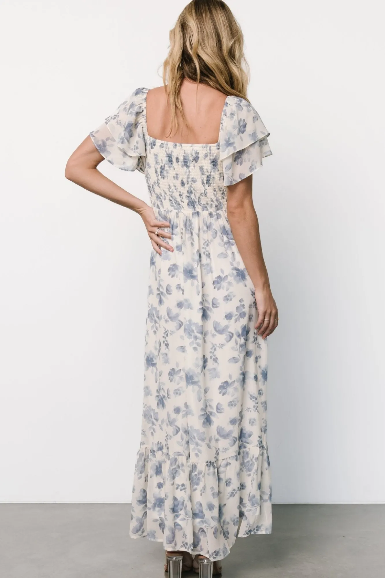 Baltic Born Juliana Pleated Top Dress | Ivory + Blue Floral