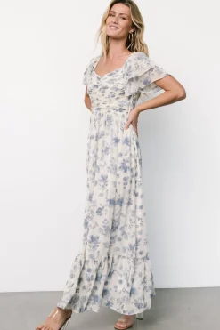 Baltic Born Juliana Pleated Top Dress | Ivory + Blue Floral