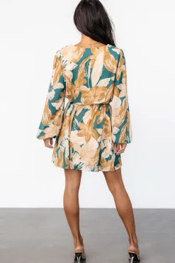Baltic Born Juno Short Dress | Green + Gold Floral