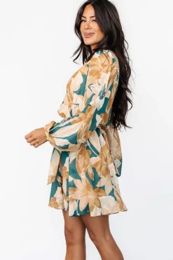 Baltic Born Juno Short Dress | Green + Gold Floral