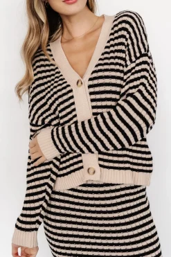 Baltic Born Justina Striped Knit Cardigan | Black + Cream