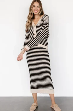 Baltic Born Justina Striped Knit Cardigan | Black + Cream