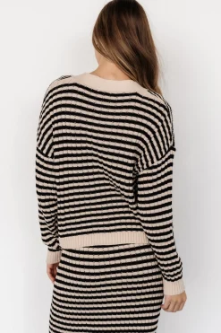 Baltic Born Justina Striped Knit Cardigan | Black + Cream