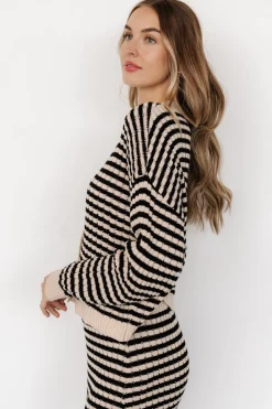 Baltic Born Justina Striped Knit Cardigan | Black + Cream