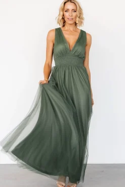 Baltic Born Kamila Tulle Maxi Dress | Dark Sage