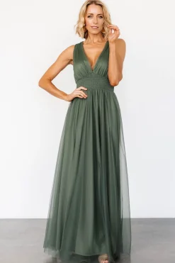 Baltic Born Kamila Tulle Maxi Dress | Dark Sage