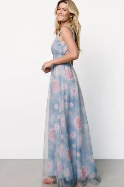 Baltic Born Kamila Tulle Maxi Dress | Light Blue + Pink Floral