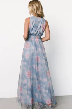 Baltic Born Kamila Tulle Maxi Dress | Light Blue + Pink Floral