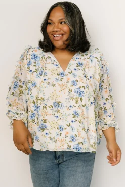 Baltic Born Karlie Long Sleeve Ruffle Top | Blue Floral