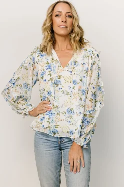 Baltic Born Karlie Long Sleeve Ruffle Top | Blue Floral