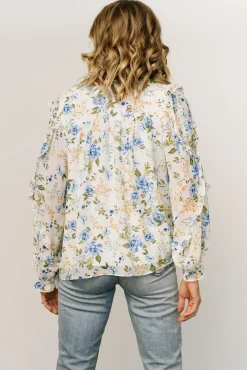 Baltic Born Karlie Long Sleeve Ruffle Top | Blue Floral