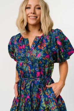 Baltic Born Karol Puff Sleeve Midi Dress | Blue Multi