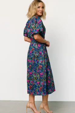 Baltic Born Karol Puff Sleeve Midi Dress | Blue Multi