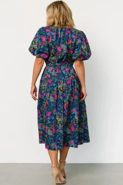 Baltic Born Karol Puff Sleeve Midi Dress | Blue Multi