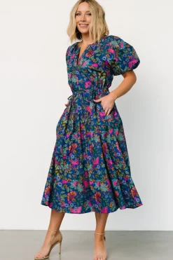 Baltic Born Karol Puff Sleeve Midi Dress | Blue Multi