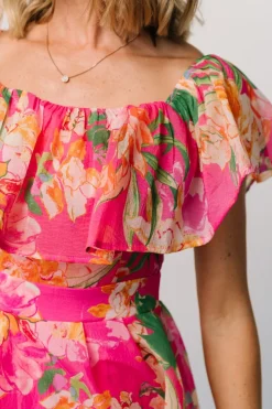 Baltic Born Kartini Off Shoulder Midi Dress | Fuchsia Multi