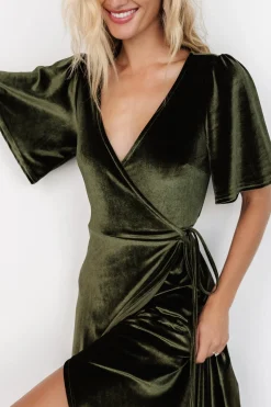 Baltic Born Katelyn Velvet Maxi Wrap Dress | Dark Olive