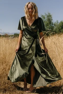 Baltic Born Katelyn Velvet Maxi Wrap Dress | Dark Olive