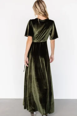 Baltic Born Katelyn Velvet Maxi Wrap Dress | Dark Olive